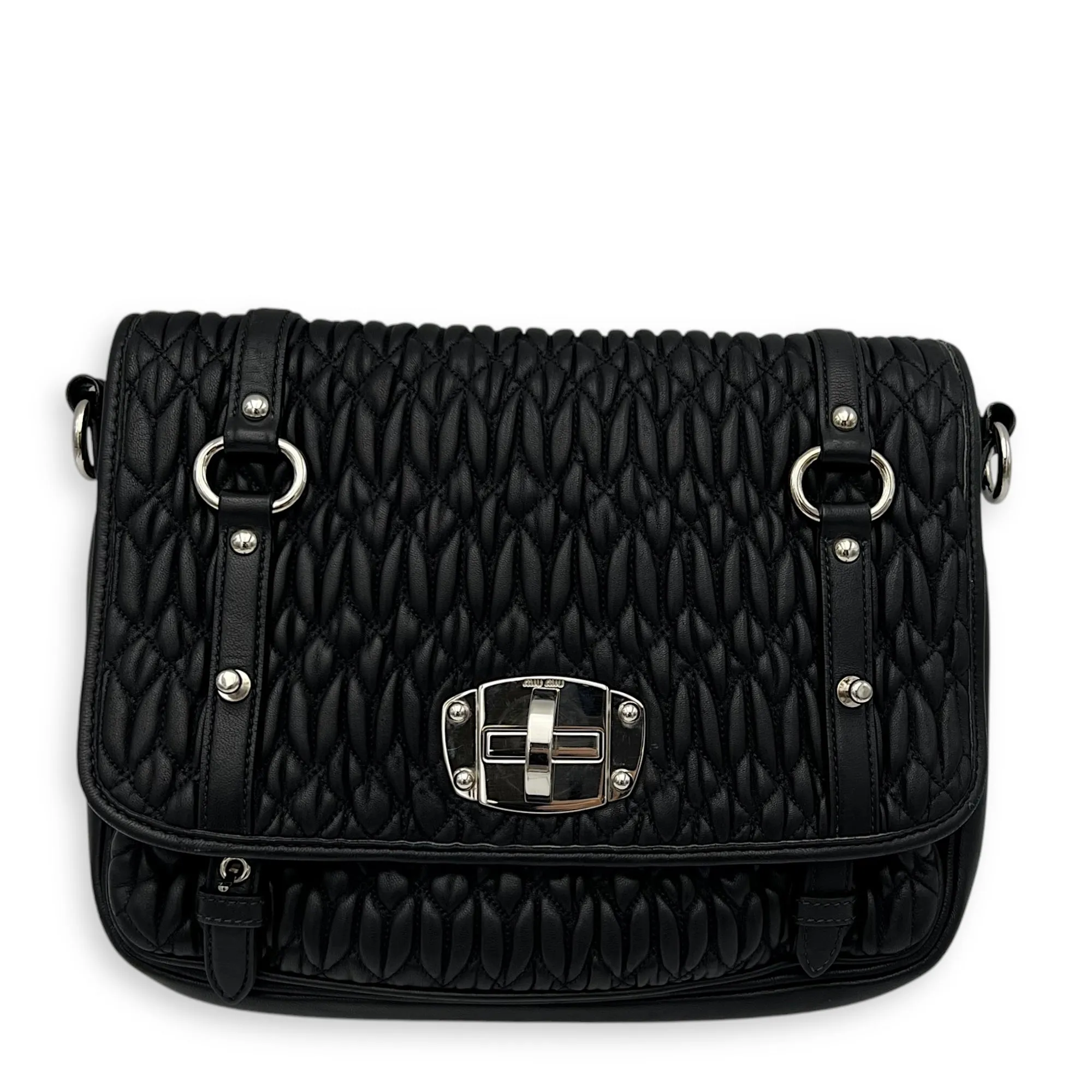 Matelassé Crossbody Bag Black in Calfskin, Silver hardware