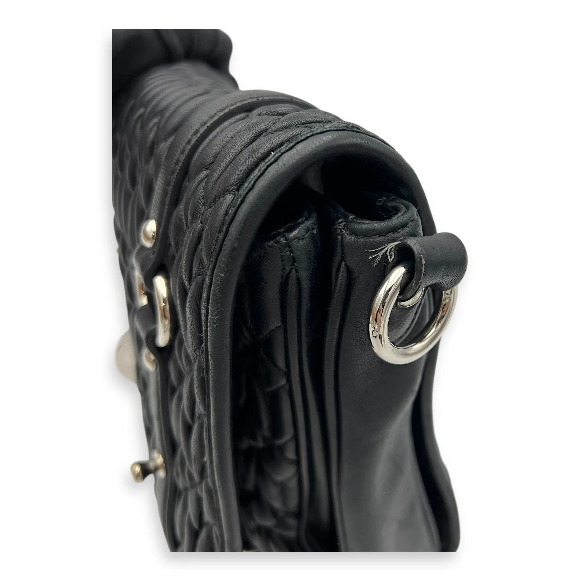 Matelassé Crossbody Bag Black in Calfskin, Silver hardware