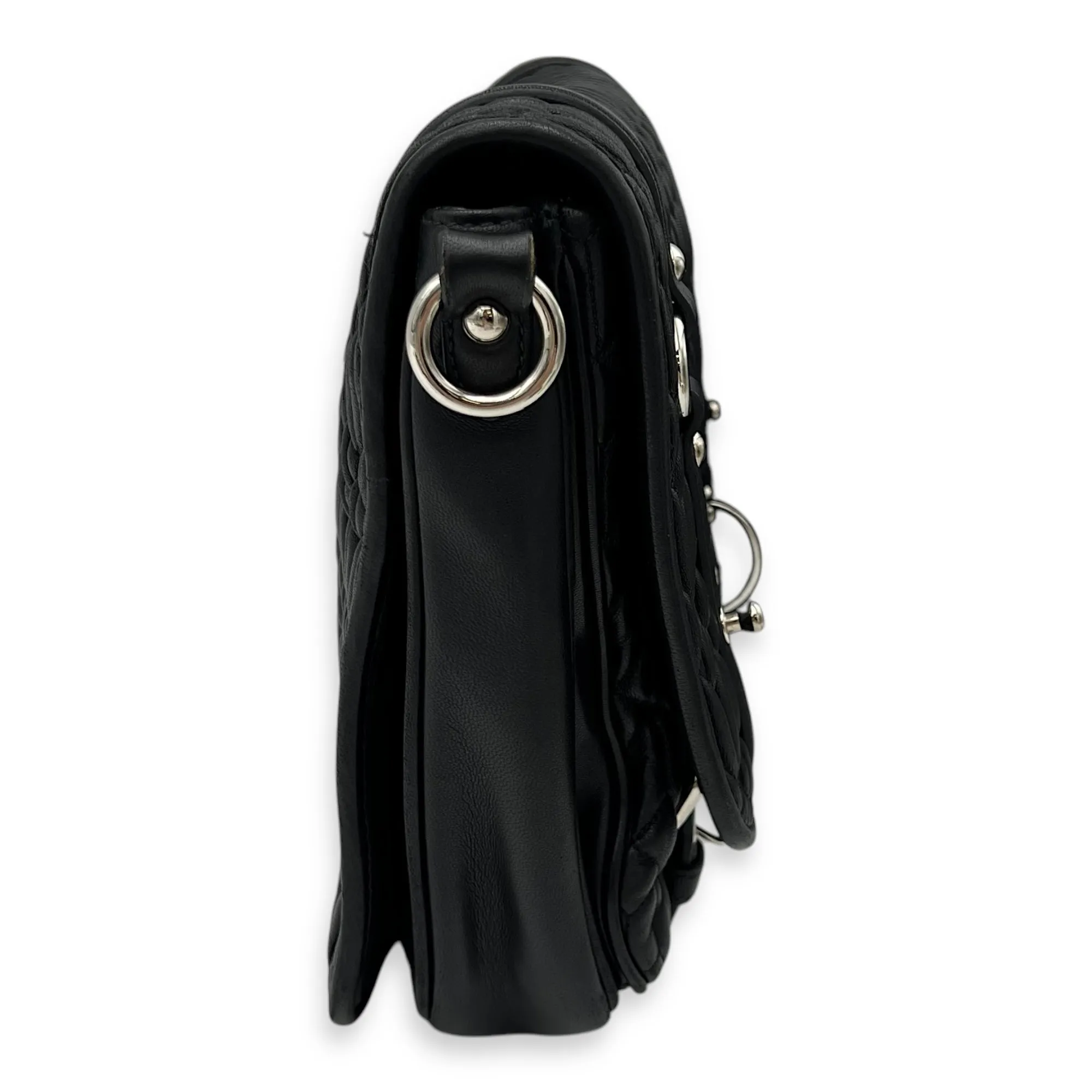 Matelassé Crossbody Bag Black in Calfskin, Silver hardware