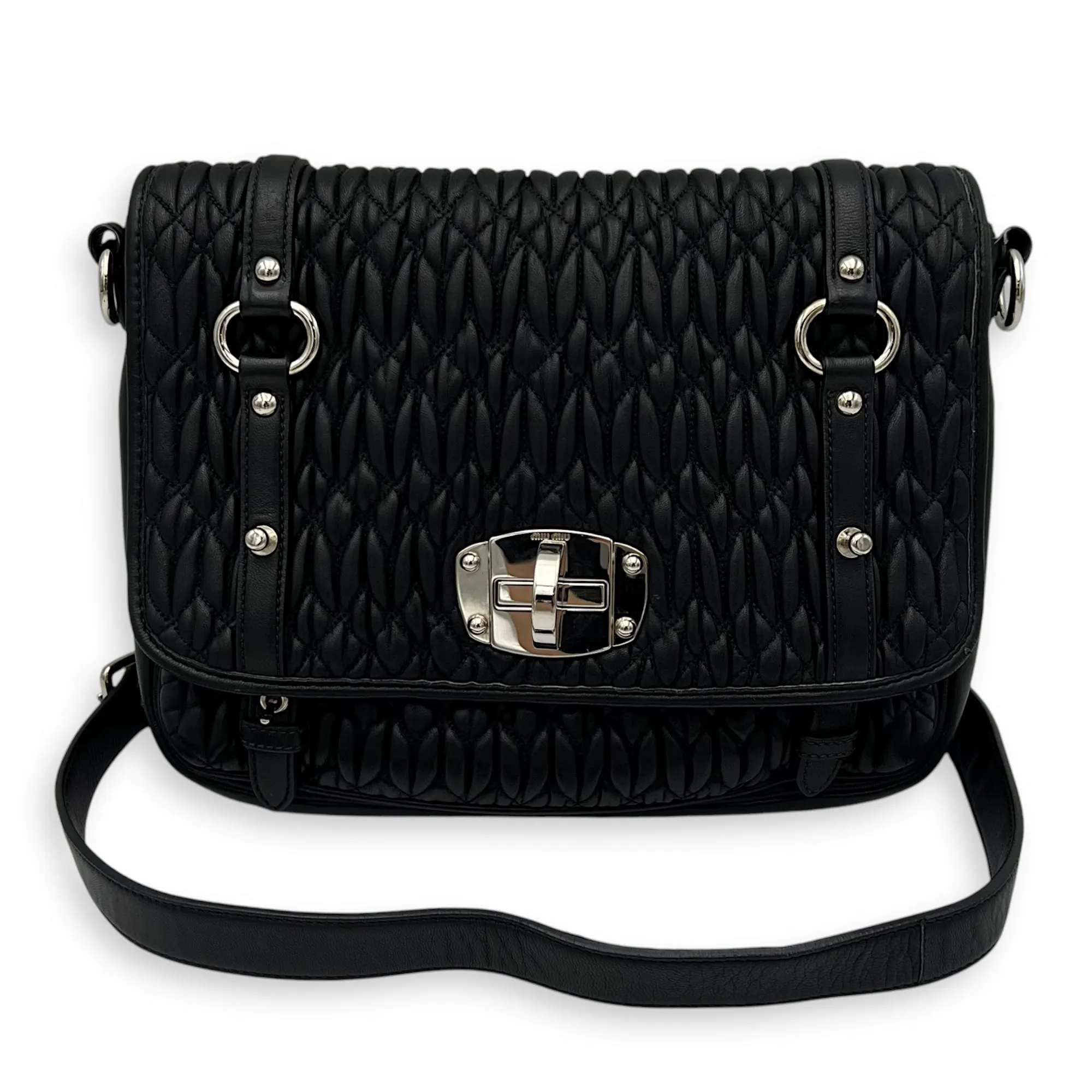 Matelassé Crossbody Bag Black in Calfskin, Silver hardware