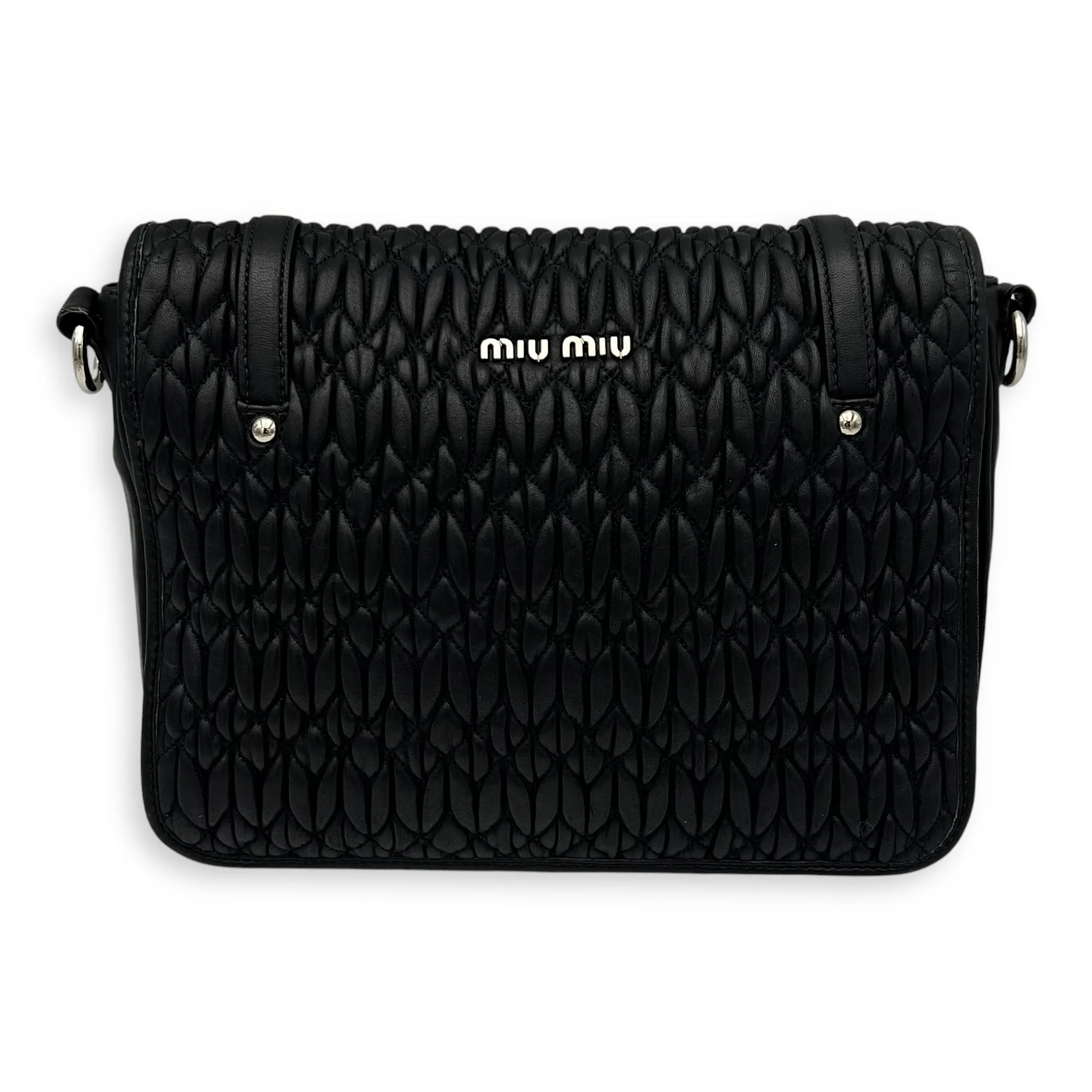 Matelassé Crossbody Bag Black in Calfskin, Silver hardware