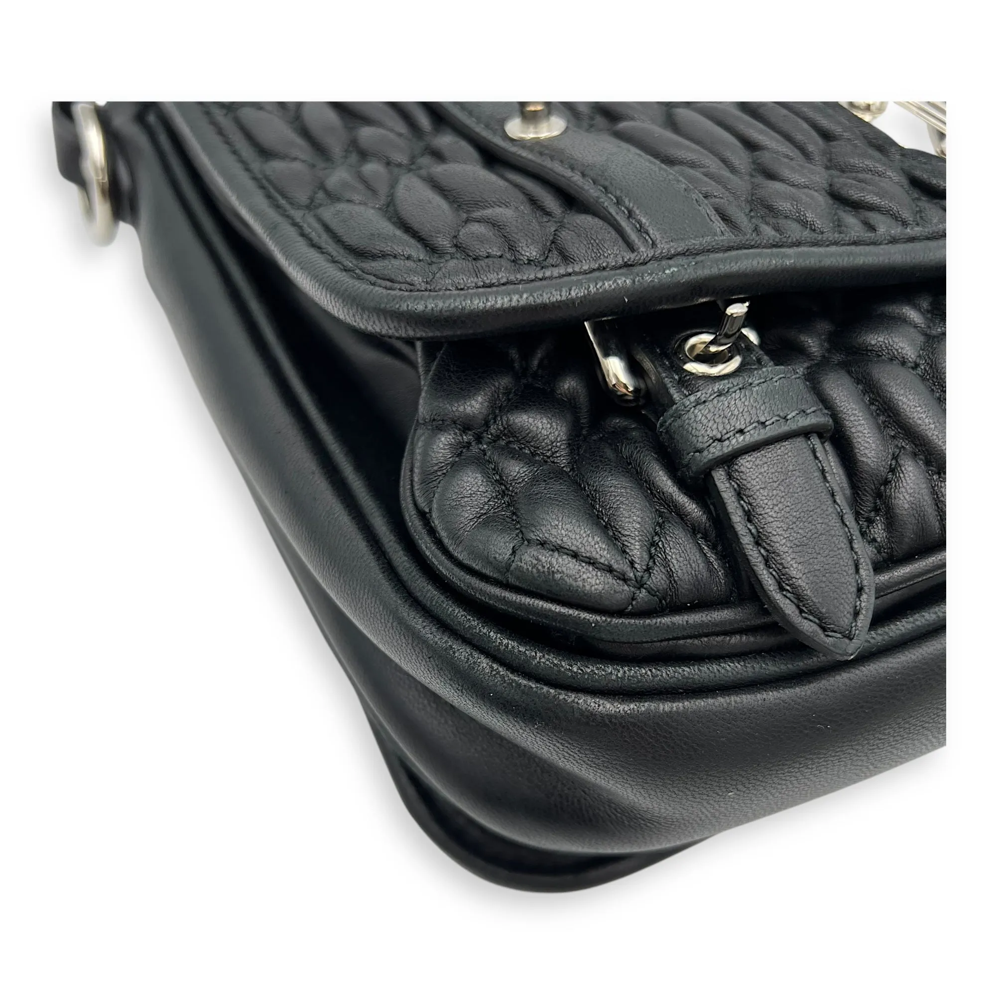 Matelassé Crossbody Bag Black in Calfskin, Silver hardware