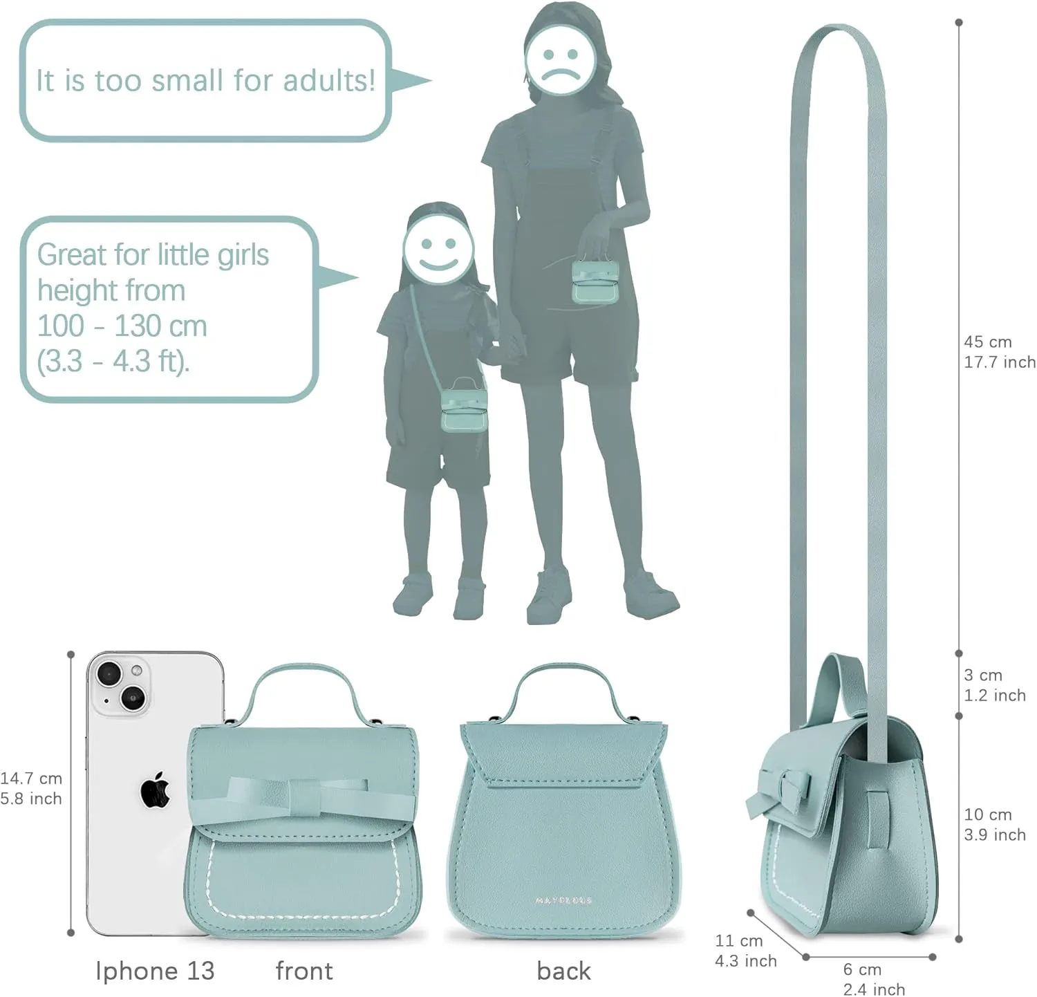 Mayplous Girls Shoulder Bag Handbag Crossbody for Age 2-5 Height 80-110cm/31.5"-43.3"