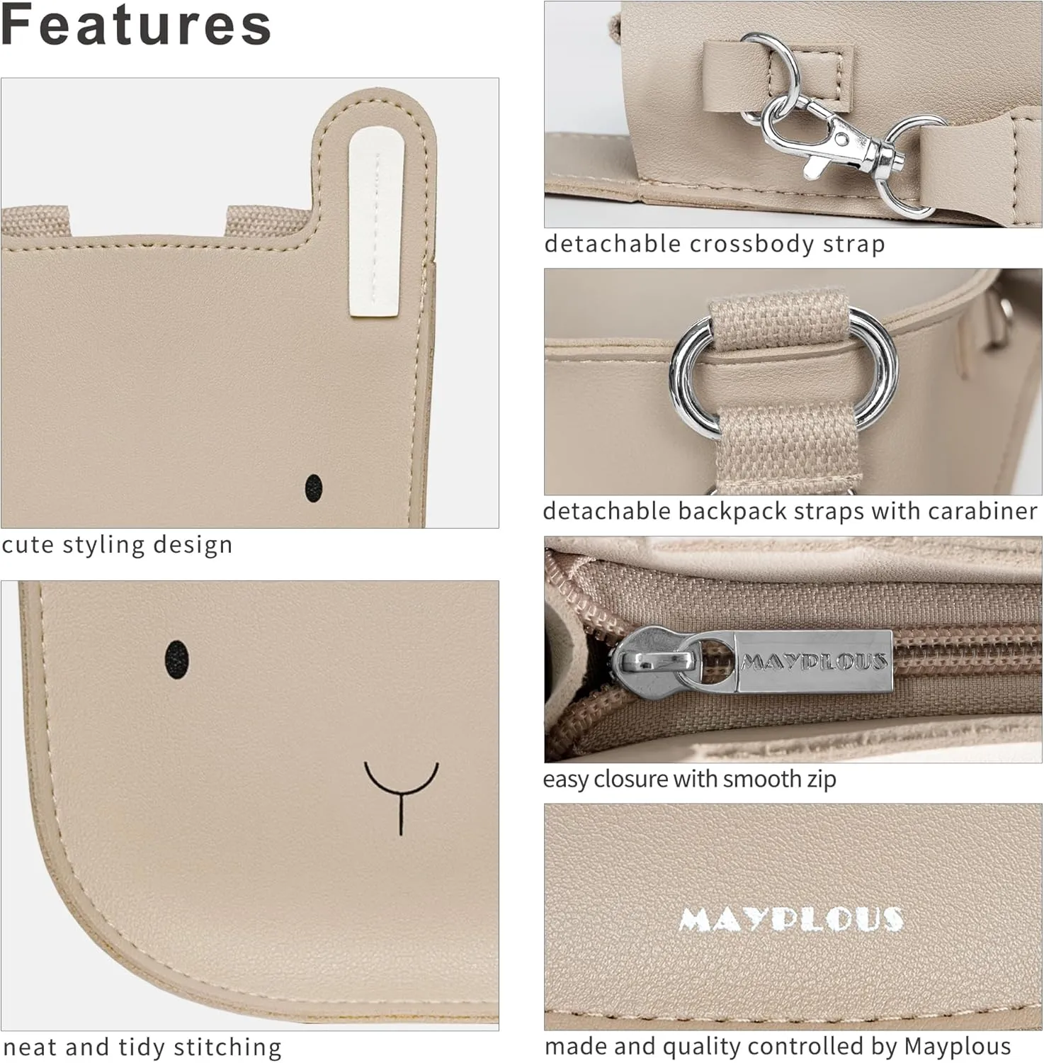 Mayplous Kids Backpack for Girls and Boys Children's Shoulder Bag Mini Backpack Teenagers Crossbody Bag Cute Animal 2 in 1 Style Small Size for Over 4 Years L16xW7xH18.5cm / L2.3xW2.8xH7.3in (Bunny)
