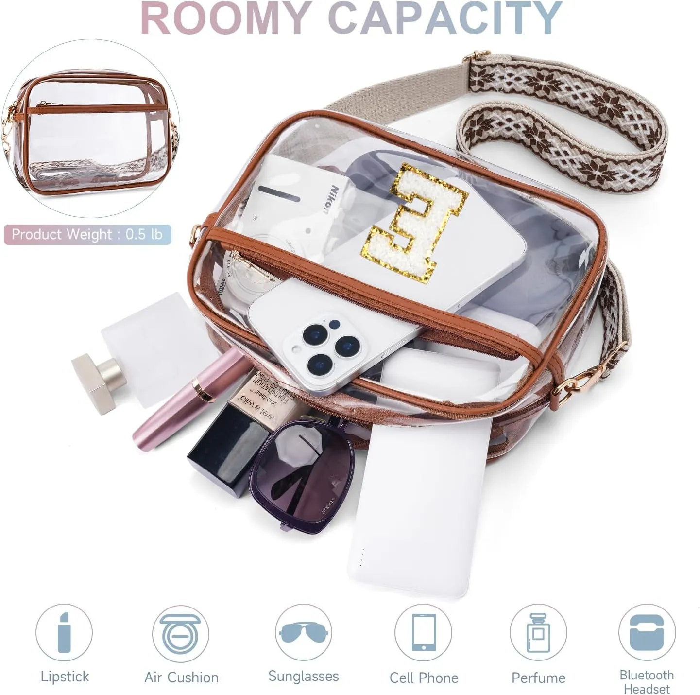 MEITRUE Clear Crossbody Bags for Women Trendy, Stadium approved Clear Purses Cross body bag for Concerts Sports