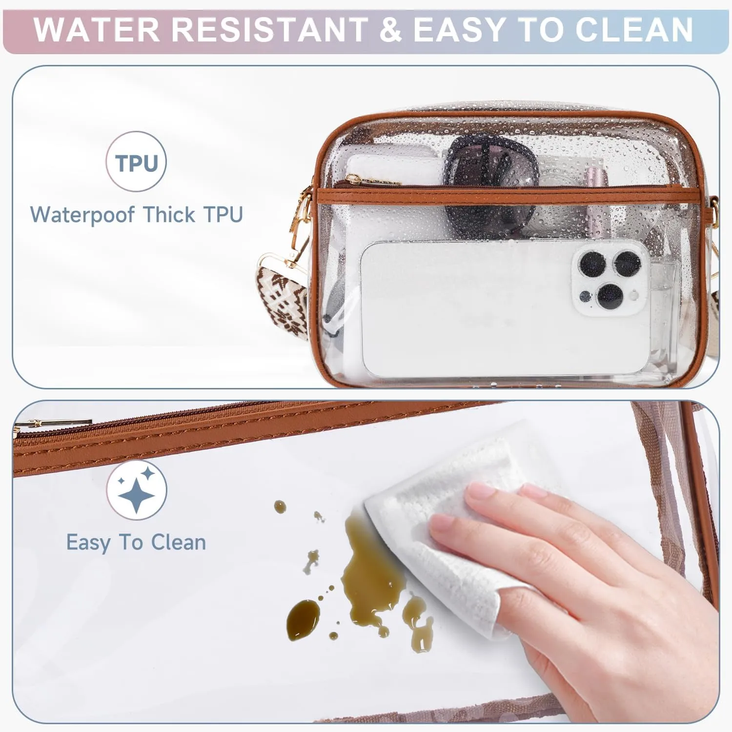 MEITRUE Clear Crossbody Bags for Women Trendy, Stadium approved Clear Purses Cross body bag for Concerts Sports
