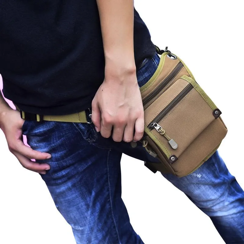 Men Canvas Drop Waist Bags Leg Pack Multifunction Shoulder Crossbody Bag Belt For Sport Climbing Bicycle and Motorcycle