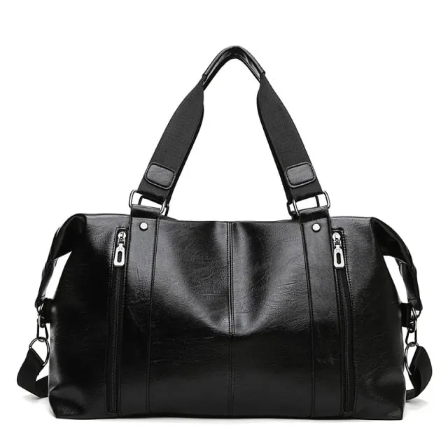Men High Quality PU Leather Travel Bags Male Large Capacity Business Hand Luggage Bag Gym Waterproof Shoulder Bags