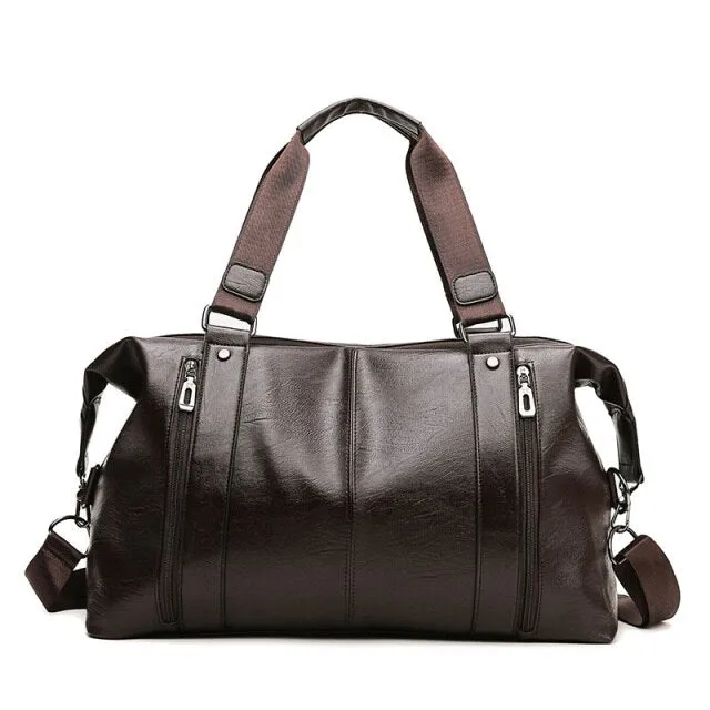 Men High Quality PU Leather Travel Bags Male Large Capacity Business Hand Luggage Bag Gym Waterproof Shoulder Bags