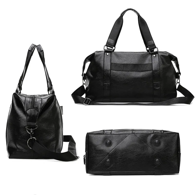 Men High Quality PU Leather Travel Bags Male Large Capacity Business Hand Luggage Bag Gym Waterproof Shoulder Bags