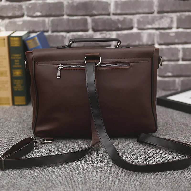 Men Vintage Double Front Pocket Large Capacity Handbag Teacher Tote Bag Casual Travel 14 Inch Laptop Bag Crossbody Shoulder Bags
