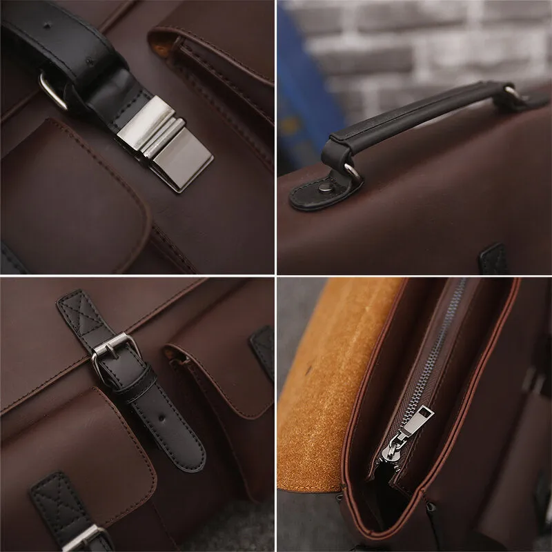 Men Vintage Double Front Pocket Large Capacity Handbag Teacher Tote Bag Casual Travel 14 Inch Laptop Bag Crossbody Shoulder Bags
