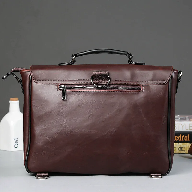 Men Vintage Double Front Pocket Large Capacity Handbag Teacher Tote Bag Casual Travel 14 Inch Laptop Bag Crossbody Shoulder Bags