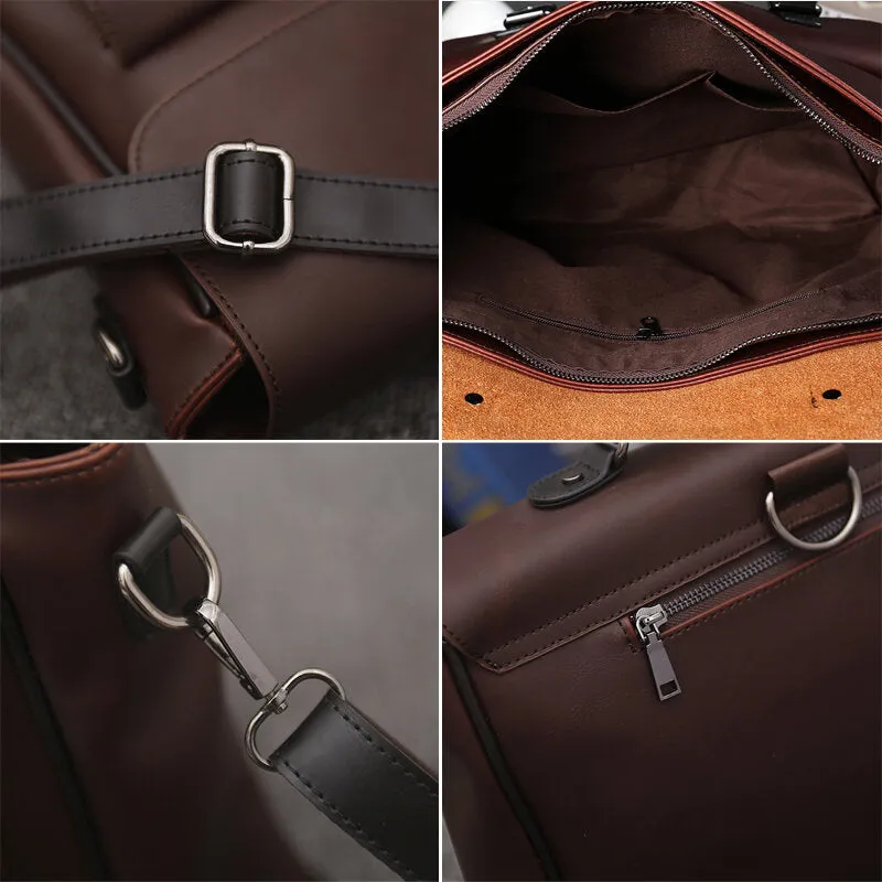Men Vintage Double Front Pocket Large Capacity Handbag Teacher Tote Bag Casual Travel 14 Inch Laptop Bag Crossbody Shoulder Bags