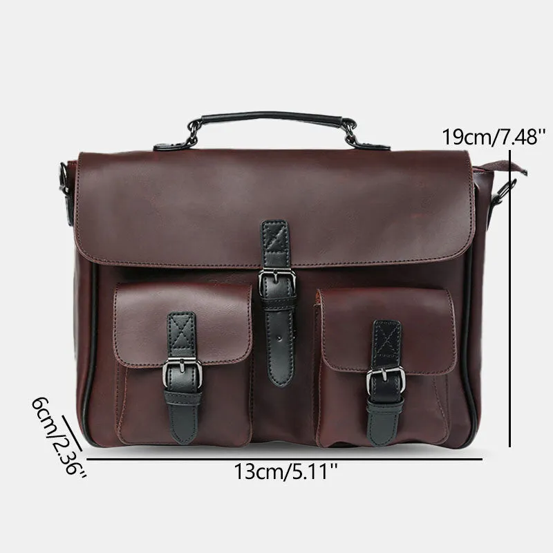 Men Vintage Double Front Pocket Large Capacity Handbag Teacher Tote Bag Casual Travel 14 Inch Laptop Bag Crossbody Shoulder Bags