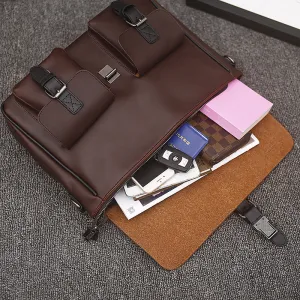 Men Vintage Double Front Pocket Large Capacity Handbag Teacher Tote Bag Casual Travel 14 Inch Laptop Bag Crossbody Shoulder Bags