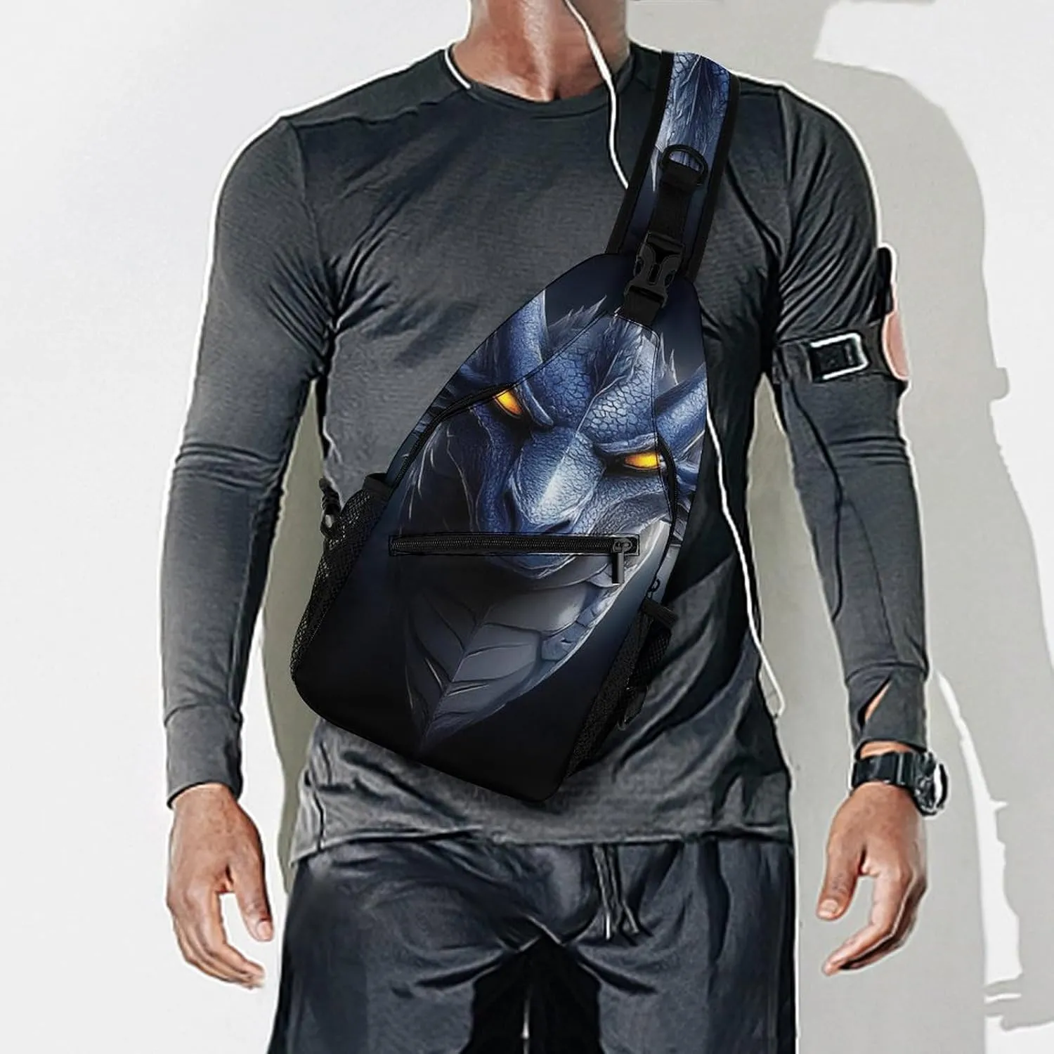Men Women Crossbody Sling Bag Casual Chest Bag with Adjustable Shoulder Strap Cool Dragon Fantasy Art Large Capacity Hiking Gym Daypack