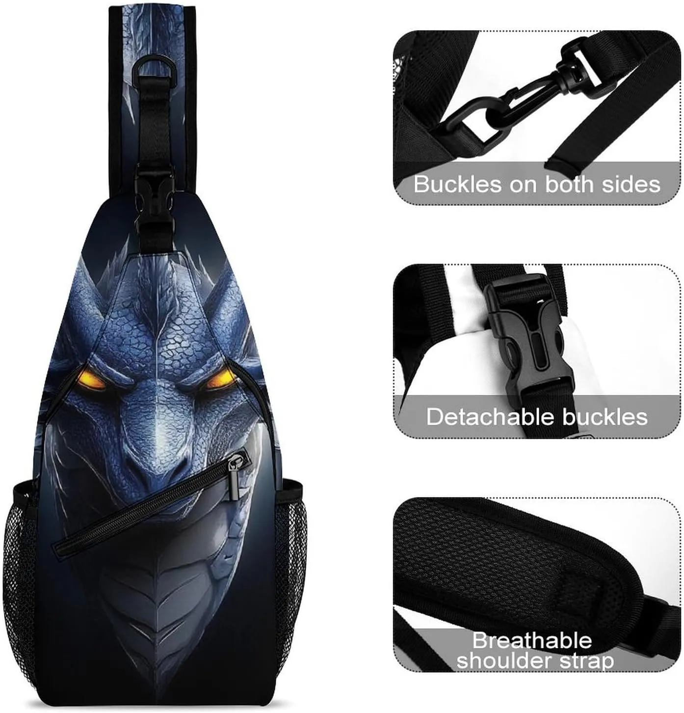 Men Women Crossbody Sling Bag Casual Chest Bag with Adjustable Shoulder Strap Cool Dragon Fantasy Art Large Capacity Hiking Gym Daypack