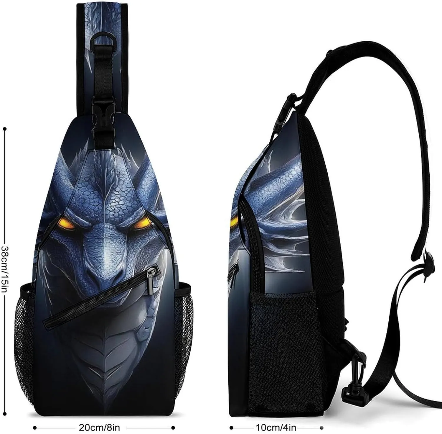 Men Women Crossbody Sling Bag Casual Chest Bag with Adjustable Shoulder Strap Cool Dragon Fantasy Art Large Capacity Hiking Gym Daypack