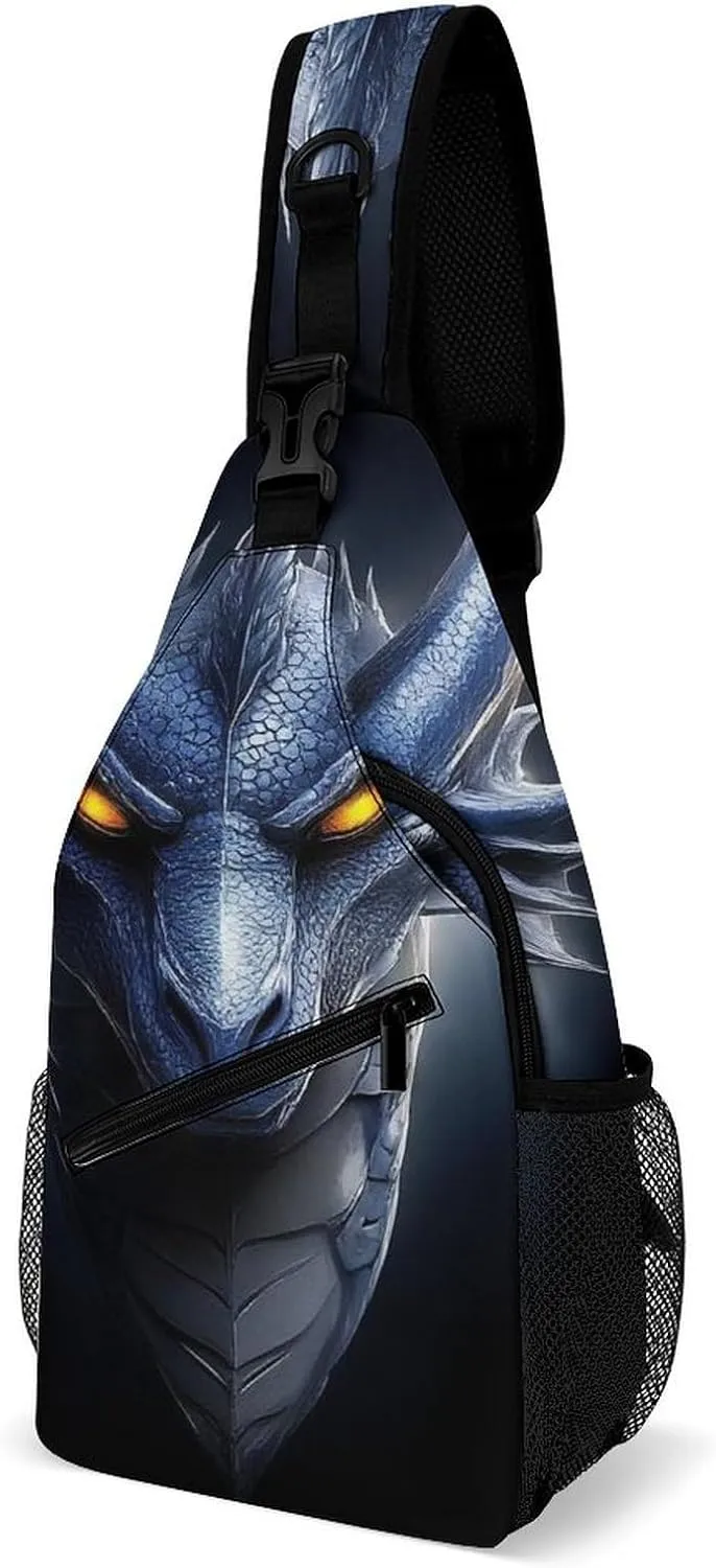 Men Women Crossbody Sling Bag Casual Chest Bag with Adjustable Shoulder Strap Cool Dragon Fantasy Art Large Capacity Hiking Gym Daypack