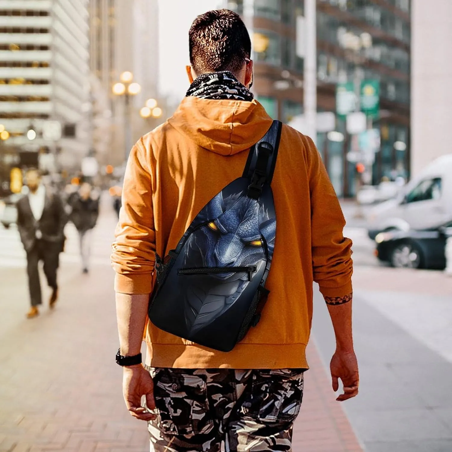 Men Women Crossbody Sling Bag Casual Chest Bag with Adjustable Shoulder Strap Cool Dragon Fantasy Art Large Capacity Hiking Gym Daypack