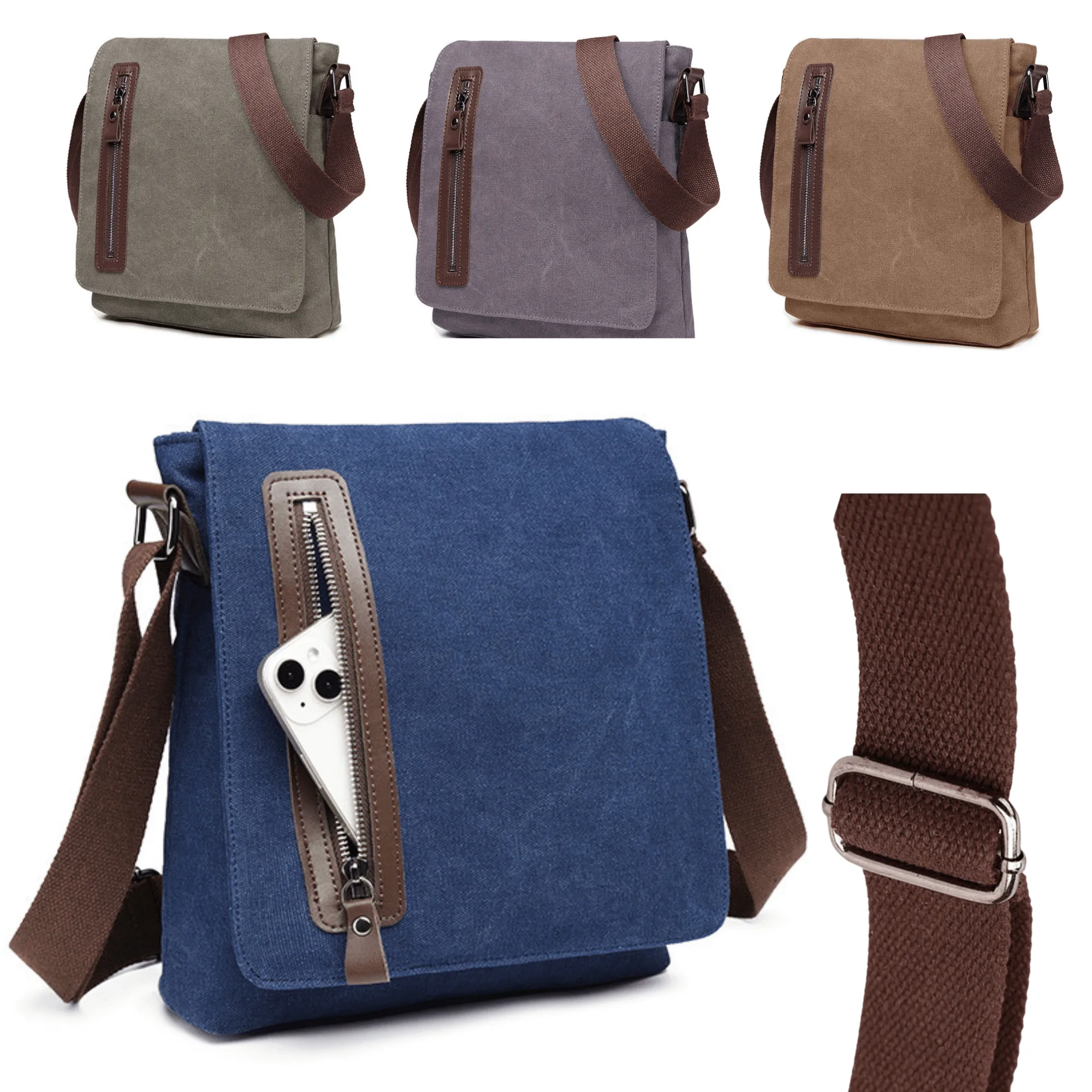 Men’s Canvas Cross Body Messenger Bag – Lightweight Shoulder Satchel