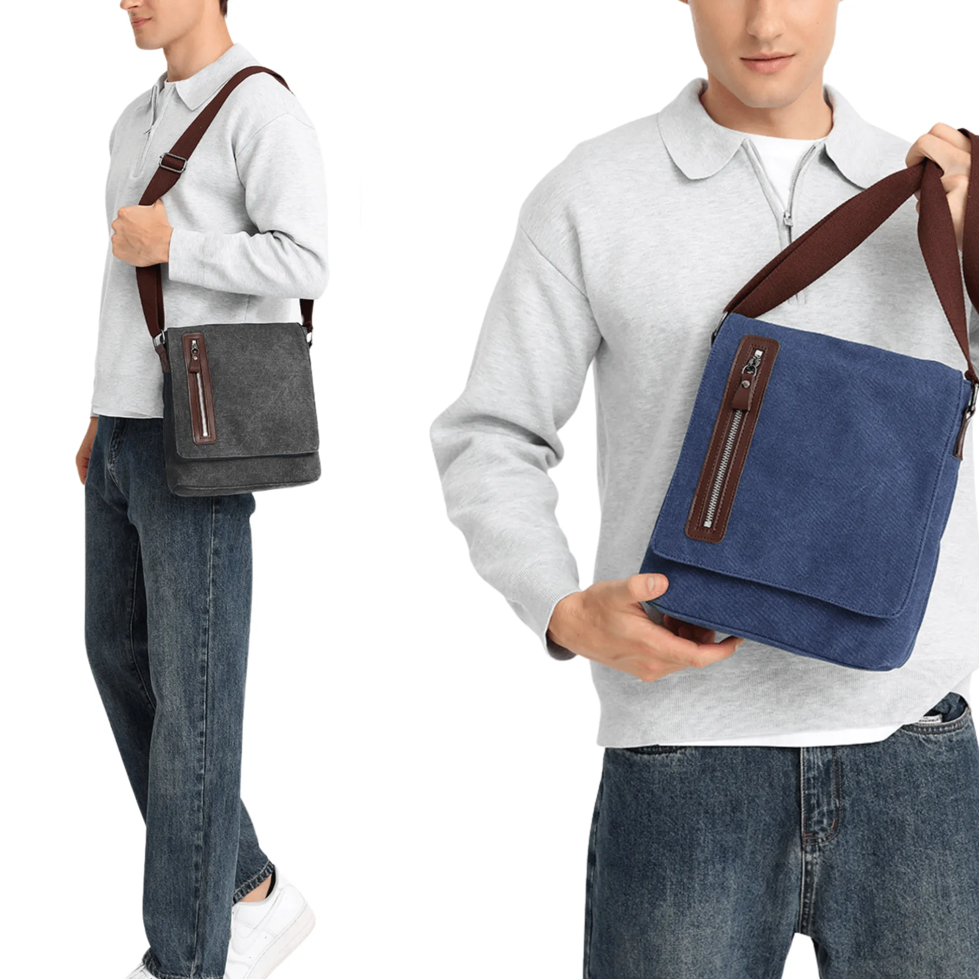 Men’s Canvas Cross Body Messenger Bag – Lightweight Shoulder Satchel