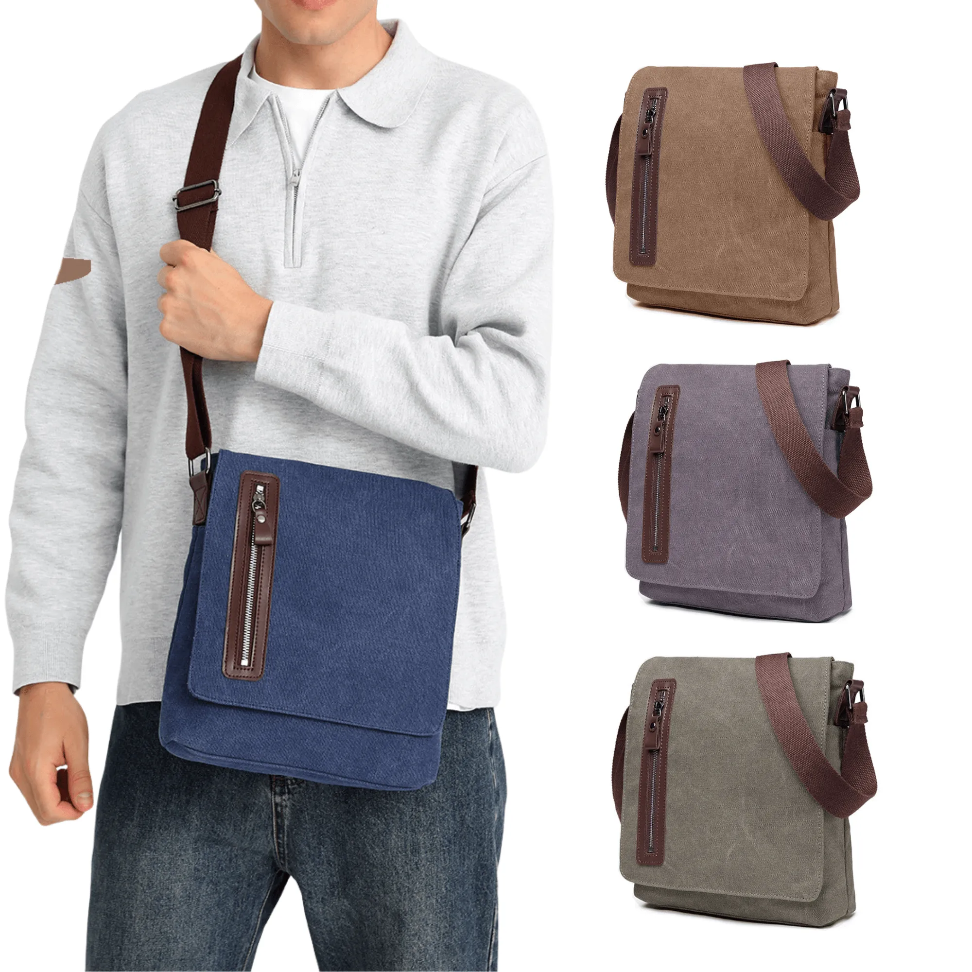 Men’s Canvas Cross Body Messenger Bag – Lightweight Shoulder Satchel