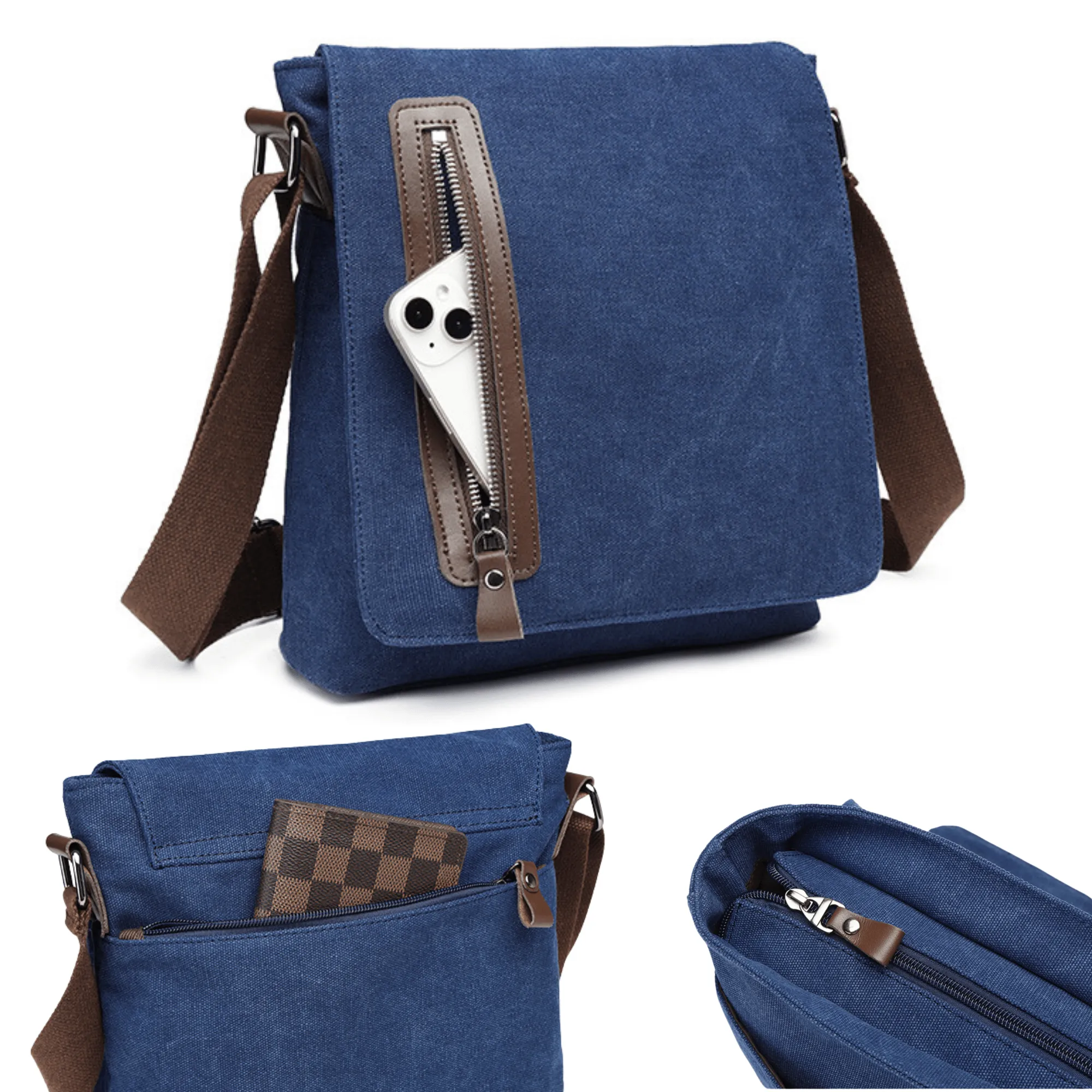 Men’s Canvas Cross Body Messenger Bag – Lightweight Shoulder Satchel