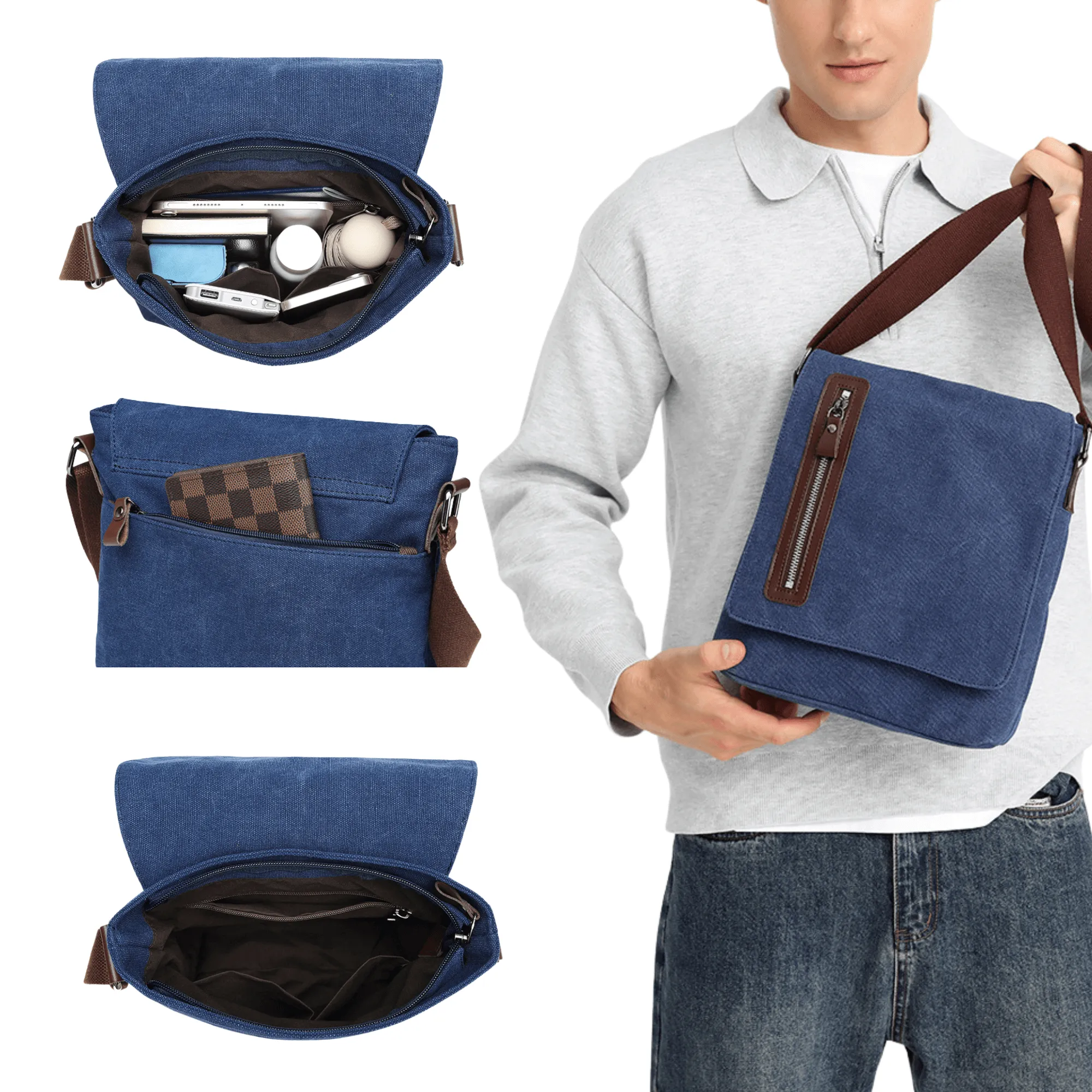 Men’s Canvas Cross Body Messenger Bag – Lightweight Shoulder Satchel