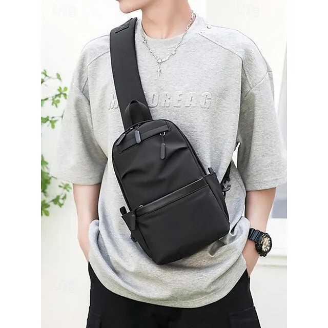 Men's Crossbody Bag Chest Bag Shoulder Bags Nylon Outdoor Casual Daily Zipper Multiple pockets Large Capacity Lightweight Solid Color Black Blue Grey