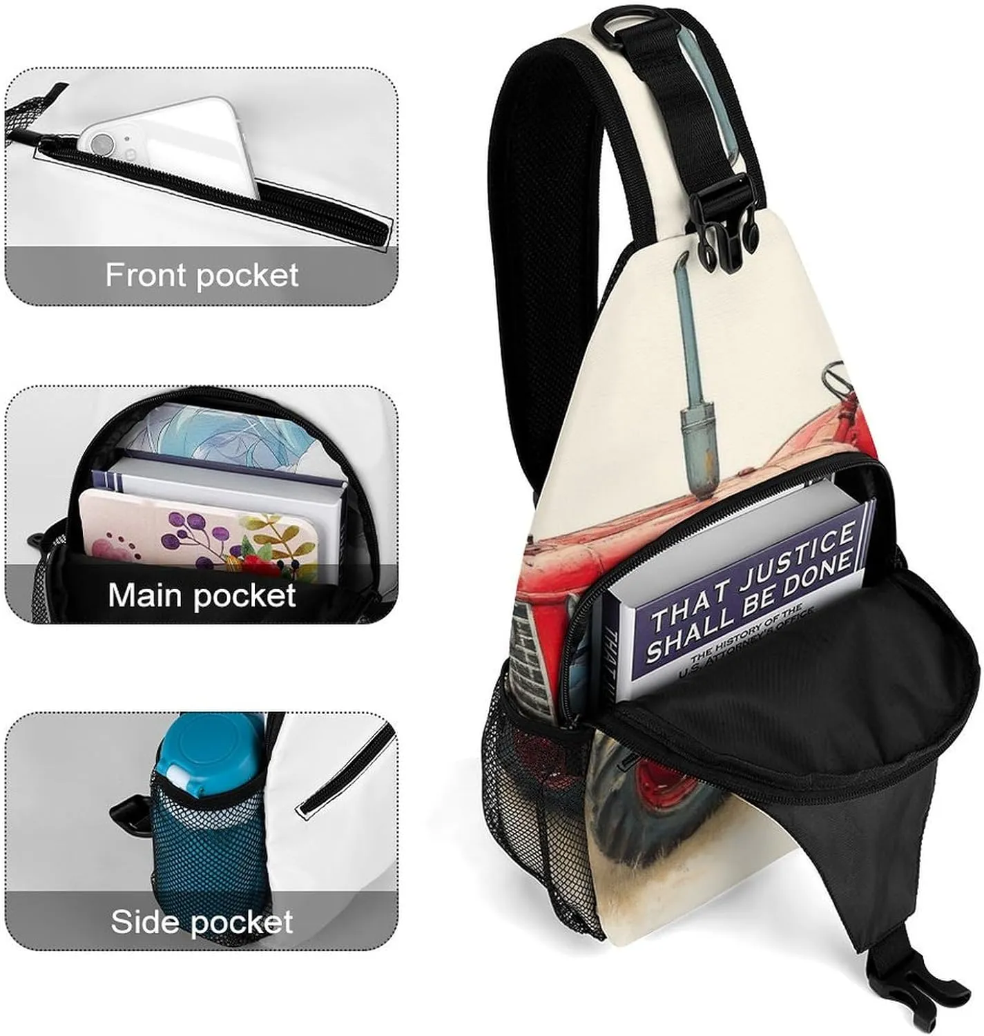 Mens Crossbody Sling Bag Chest Backpack with Adjustable Shoulder Strap Fanny Pack Gym Bag Country Farm Red Tractor Shoulder Daypack