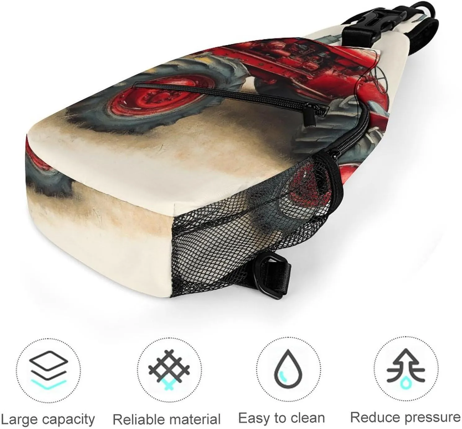 Mens Crossbody Sling Bag Chest Backpack with Adjustable Shoulder Strap Fanny Pack Gym Bag Country Farm Red Tractor Shoulder Daypack