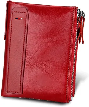 Men's Folding Double Zip Wallet RFID Blocks Retro Short Coin Purse
