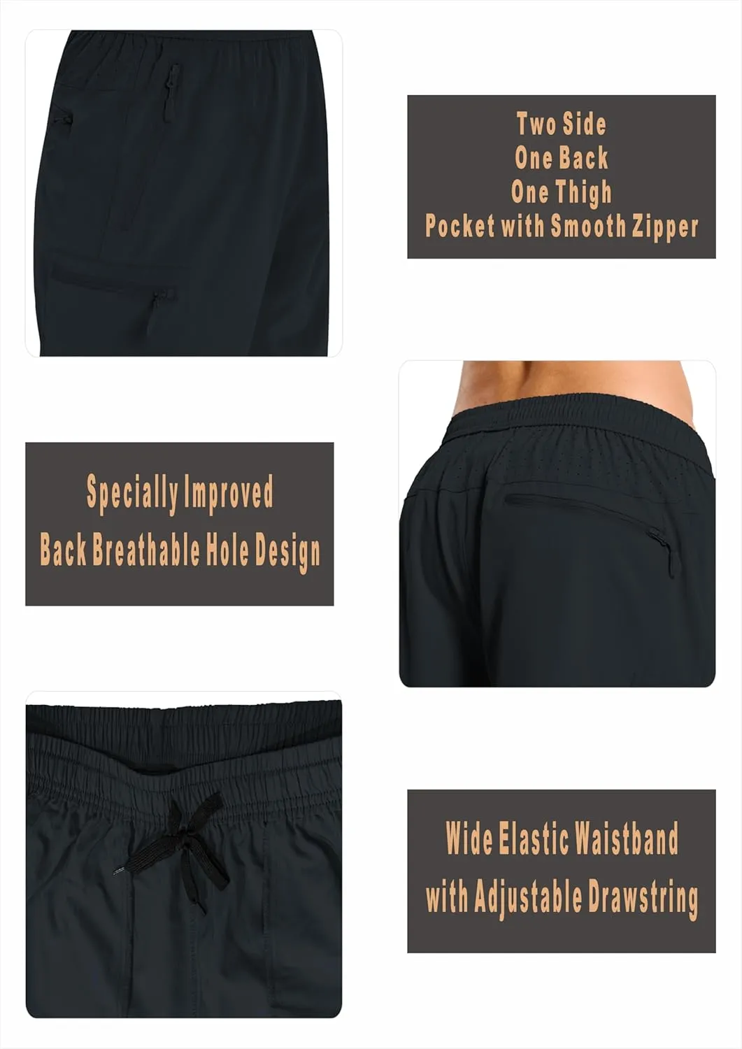 Mens Hybrid Shorts for Running Athletic Hiking Sports Workout Quick Dry Lightweight Breathable with 4 Zipper Pocket