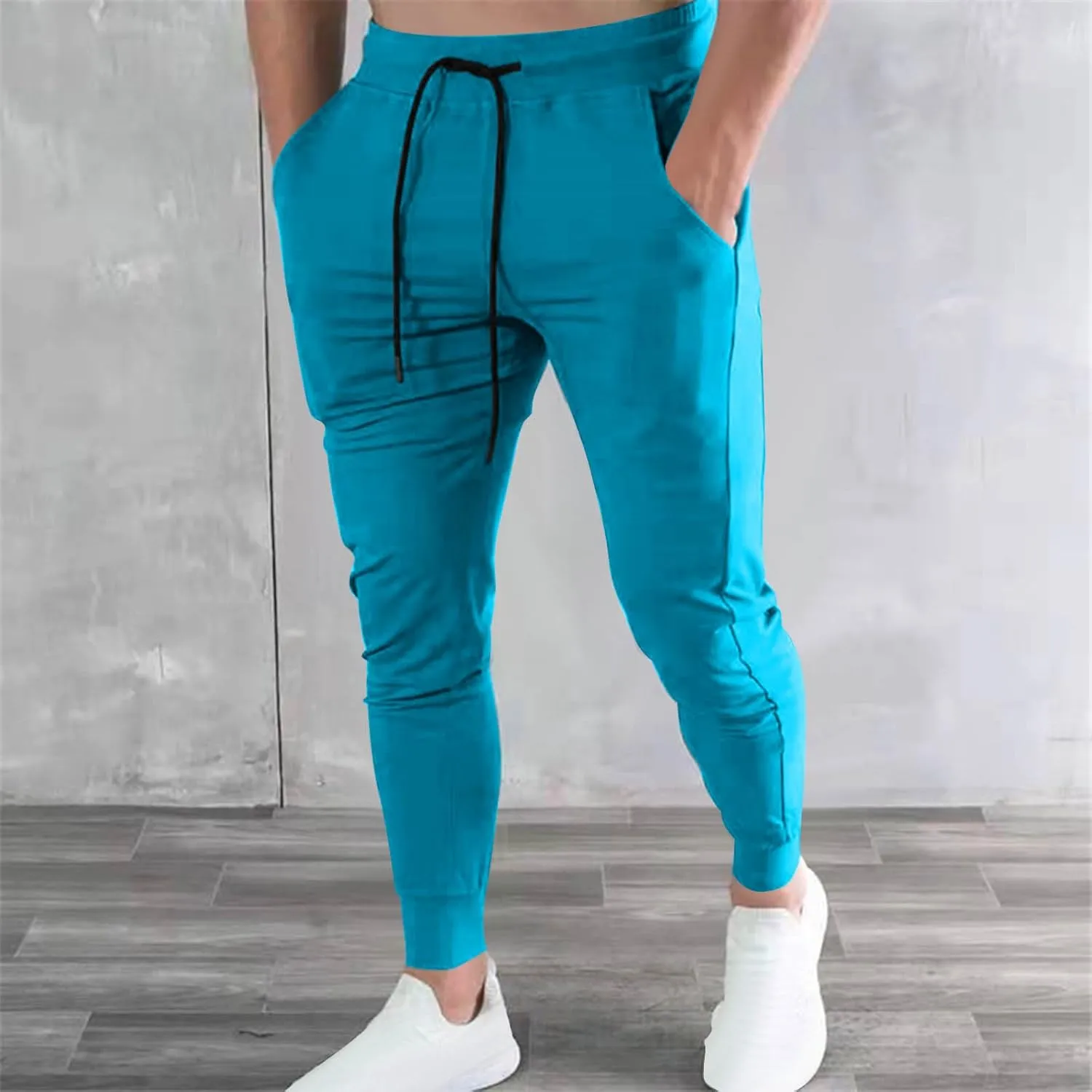 Mens Jogger Pants Slim Fit Drawstring Sports Sweatpants Athletic Fashion Breathable Gym Running Pants with Pocket