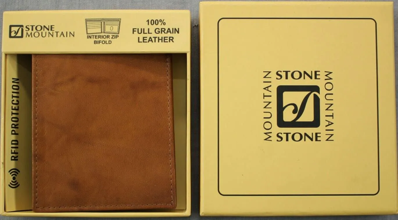 Mens Leather Bifold Wallet One Size Brown