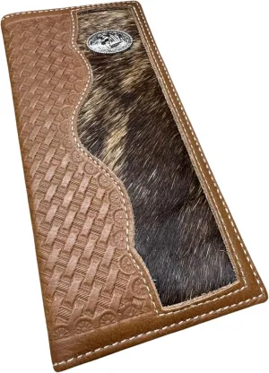 Mens Leather Wallet Basketweave Cowboy Horse Concho Cowhair Cowboy Western Leather Wallet High End Mens Wallets Leather Bull Rider Rodeo Gifts For Men (Brown)