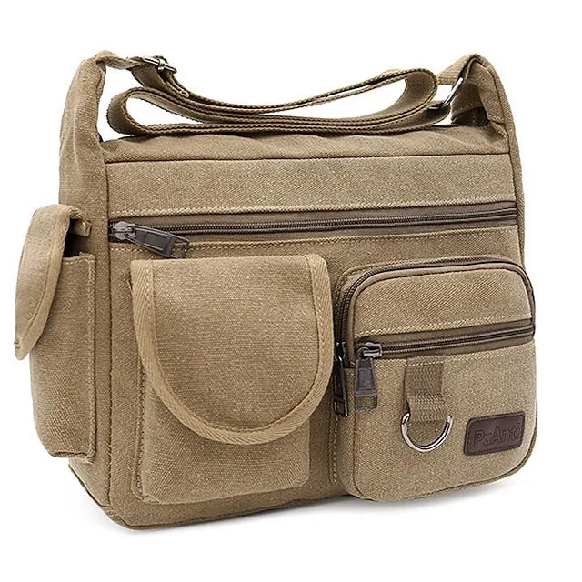 Men's Multi-Pocket Canvas Crossbody Messenger Bag – Durable Shoulder Bag for Travel, Work, and Casual Use