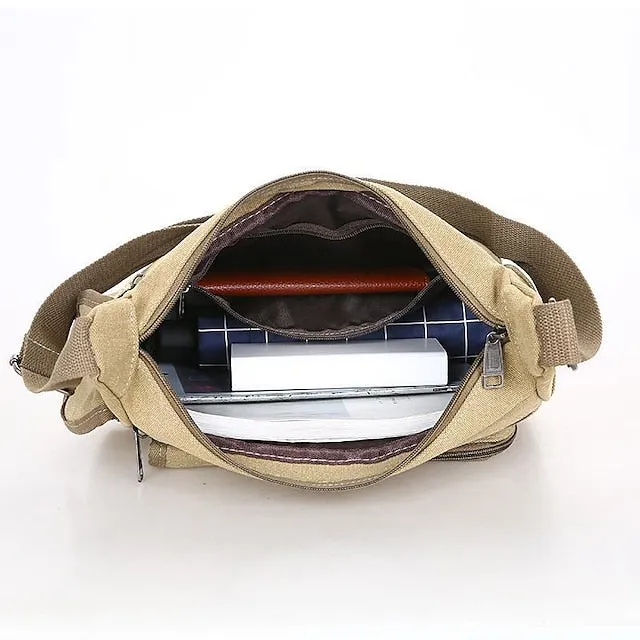 Men's Multi-Pocket Canvas Crossbody Messenger Bag – Durable Shoulder Bag for Travel, Work, and Casual Use