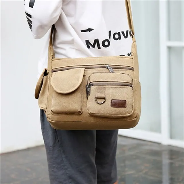 Men's Multi-Pocket Canvas Crossbody Messenger Bag – Durable Shoulder Bag for Travel, Work, and Casual Use