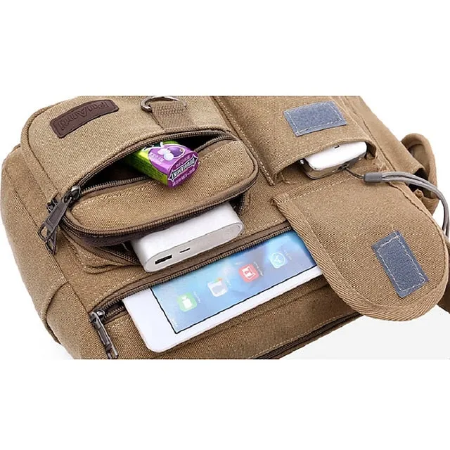 Men's Multi-Pocket Canvas Crossbody Messenger Bag – Durable Shoulder Bag for Travel, Work, and Casual Use