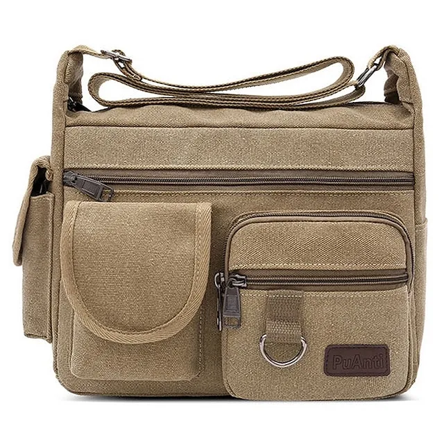 Men's Multi-Pocket Canvas Crossbody Messenger Bag – Durable Shoulder Bag for Travel, Work, and Casual Use