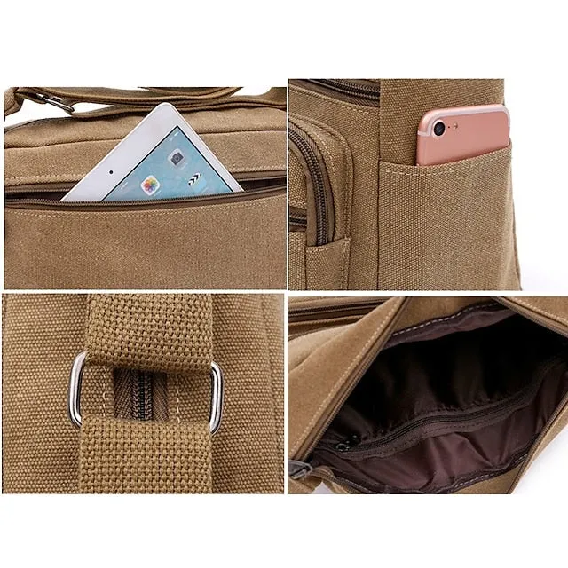 Men's Multi-Pocket Canvas Crossbody Messenger Bag – Durable Shoulder Bag for Travel, Work, and Casual Use