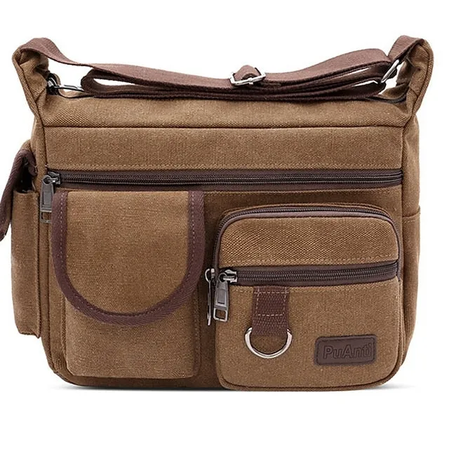 Men's Multi-Pocket Canvas Crossbody Messenger Bag – Durable Shoulder Bag for Travel, Work, and Casual Use