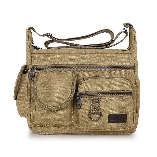 Men's Multi-Pocket Canvas Crossbody Messenger Bag – Durable Shoulder Bag for Travel, Work, and Casual Use