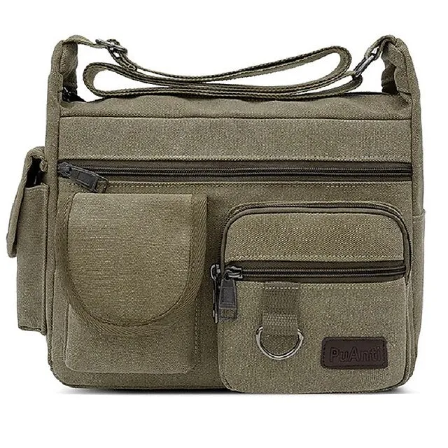 Men's Multi-Pocket Canvas Crossbody Messenger Bag – Durable Shoulder Bag for Travel, Work, and Casual Use