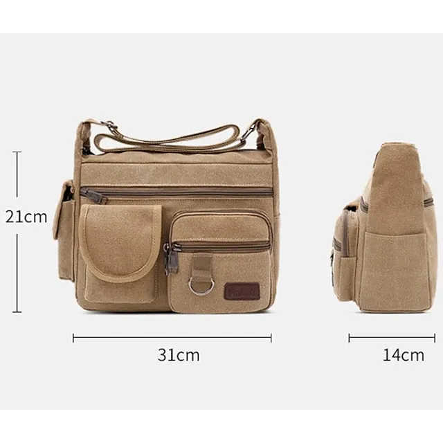 Men's Multi-Pocket Canvas Crossbody Messenger Bag – Durable Shoulder Bag for Travel, Work, and Casual Use