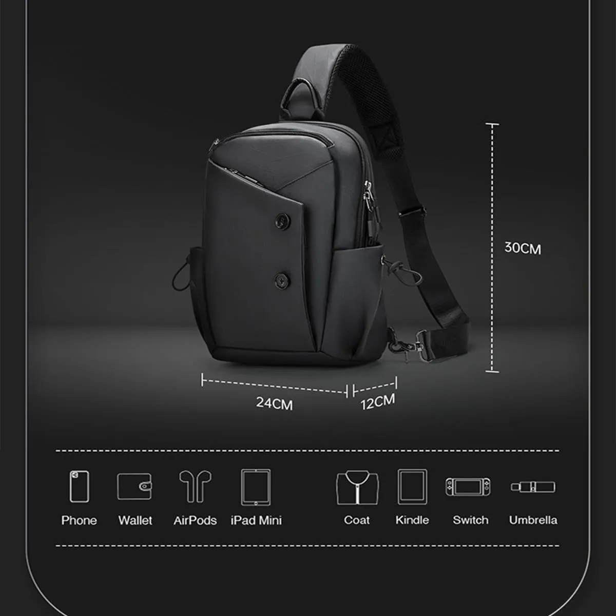 Men’s Oxford Crossbody Bag – 24x12x30cm Large Capacity Tactical Sling Backpack for Travel & Outdoor