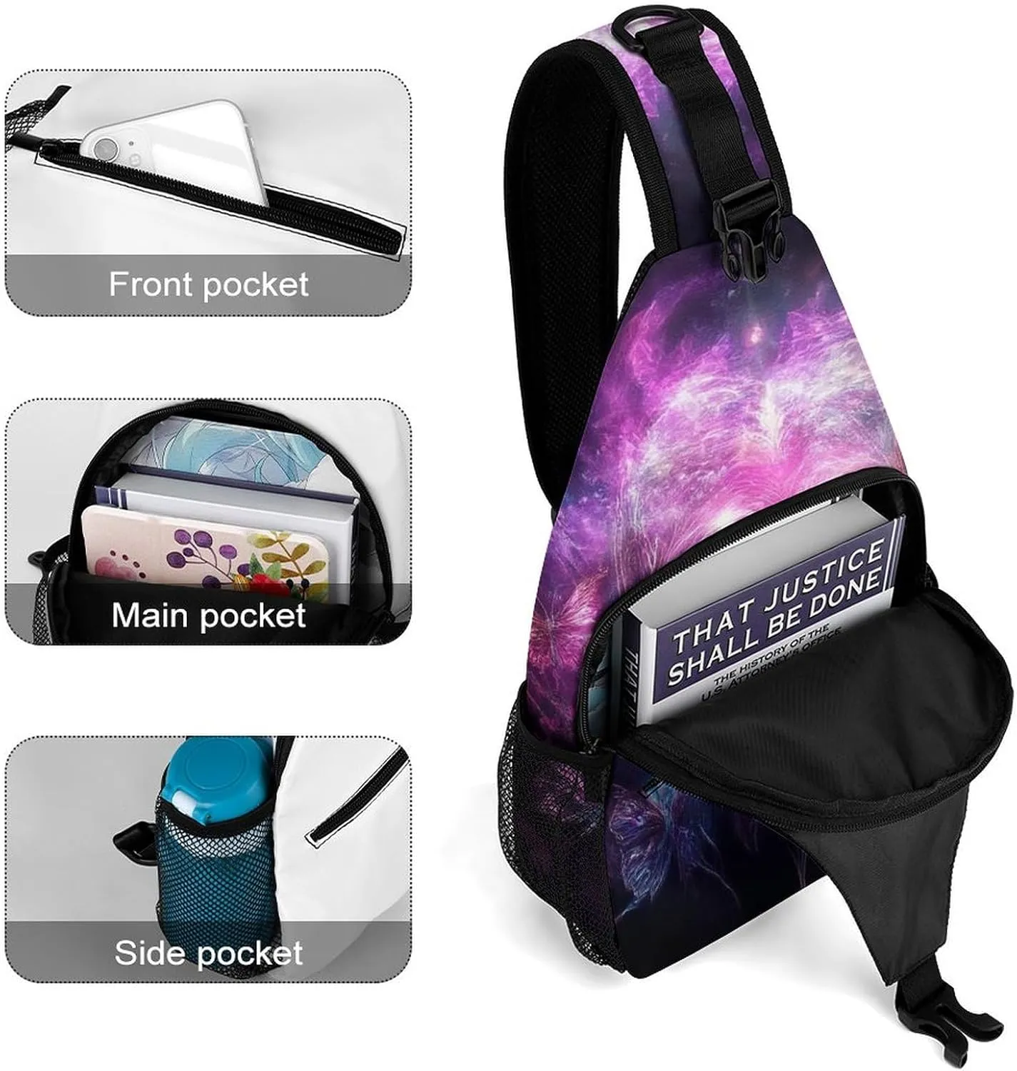 Mens Sling Bag with Adjustable Strap, Large Capacity Hiking Gym Chest Daypack Crossbody Shoulder Bag